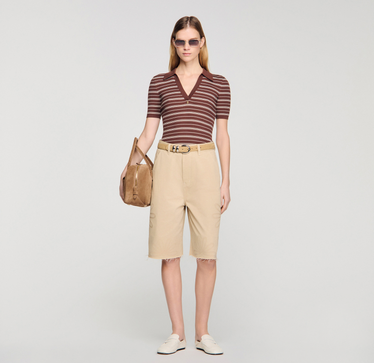 Жіночий смугастий джемпер з коміром-поло