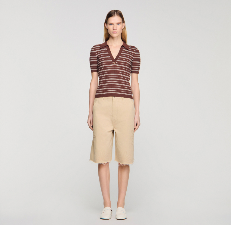 Жіночий смугастий джемпер з коміром-поло