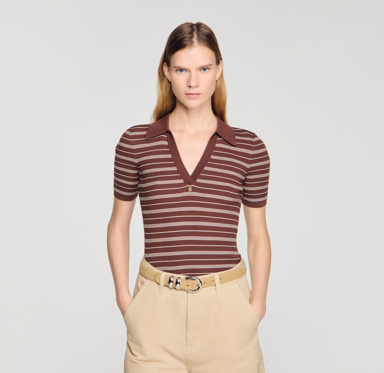 Жіночий смугастий джемпер з коміром-поло