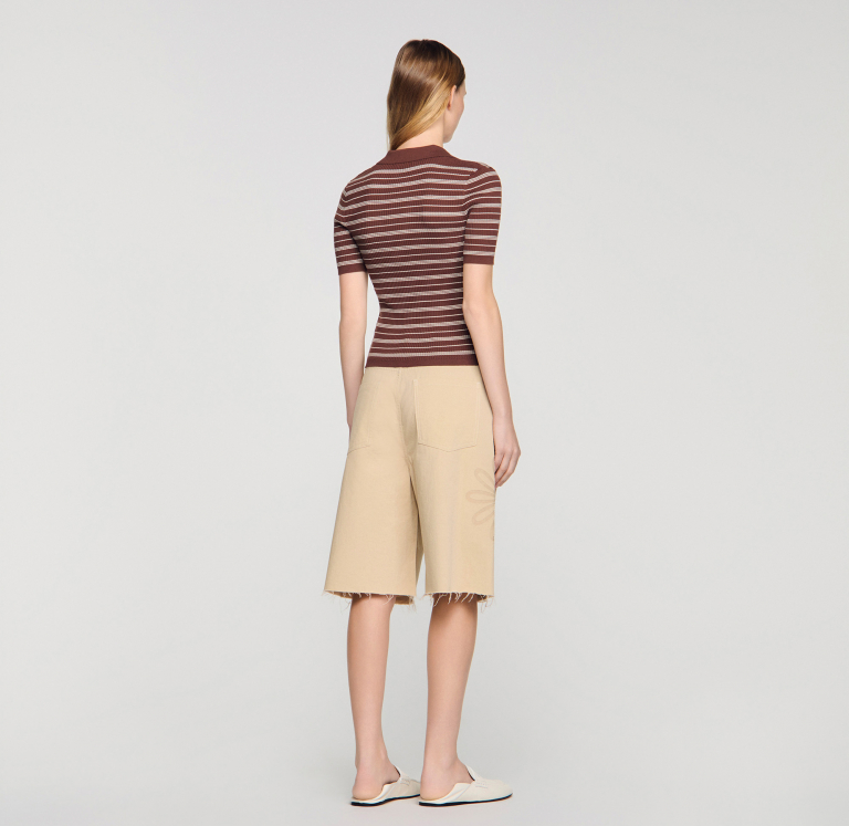 Жіночий смугастий джемпер з коміром-поло