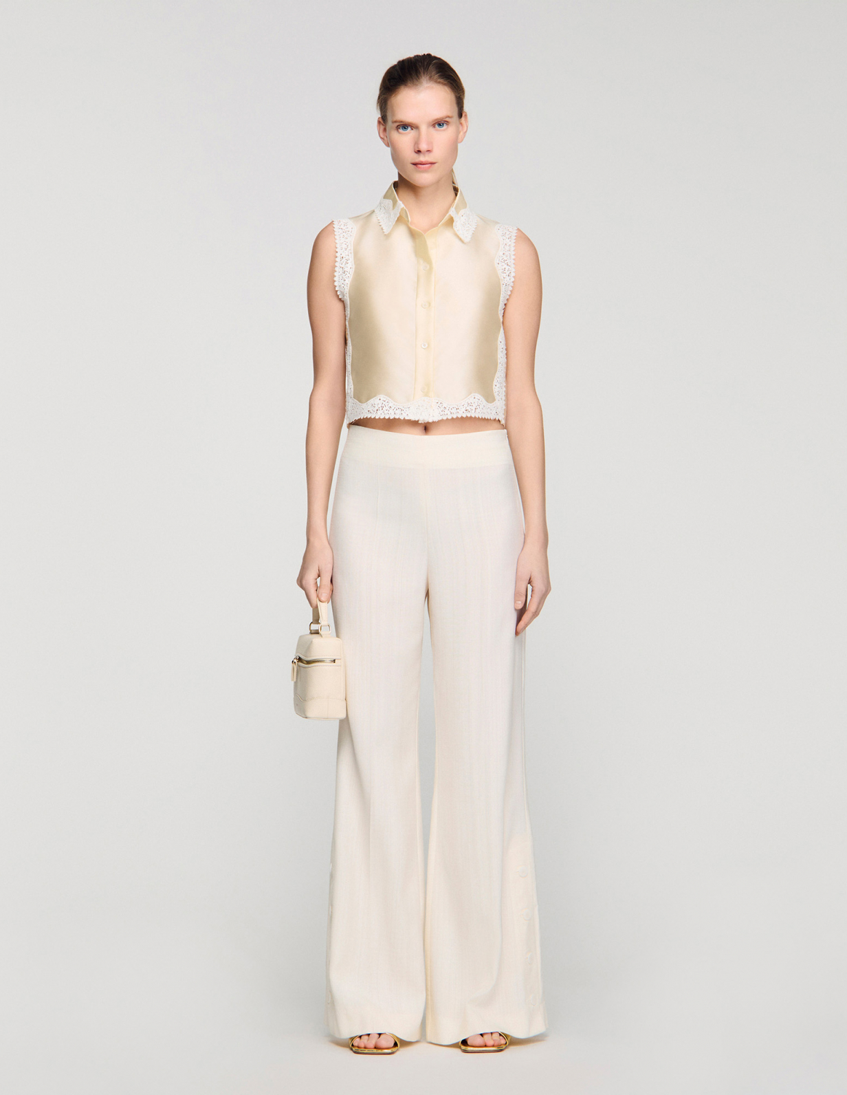 Женские брюки палаццо с разрезами на пуговицах_1