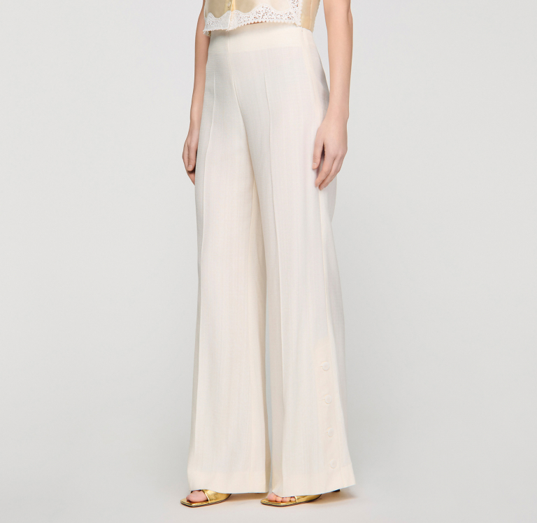 Женские брюки палаццо с разрезами на пуговицах