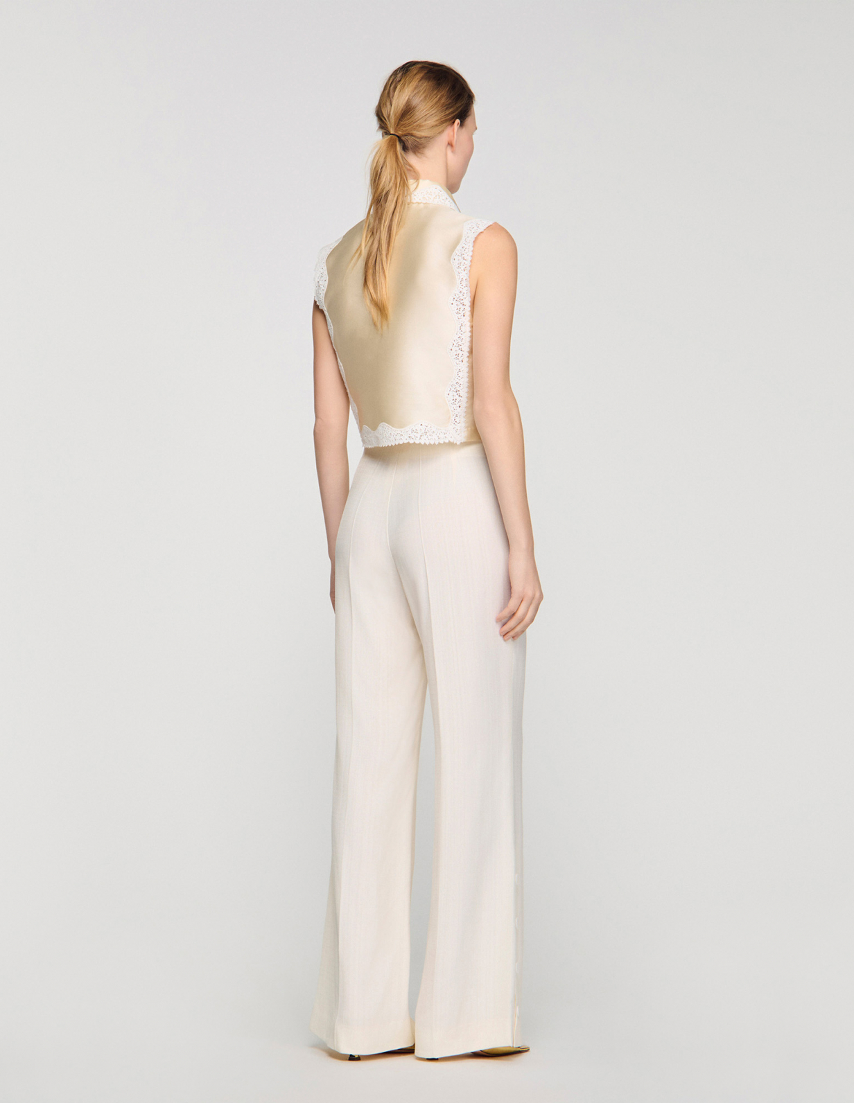 Женские брюки палаццо с разрезами на пуговицах_5