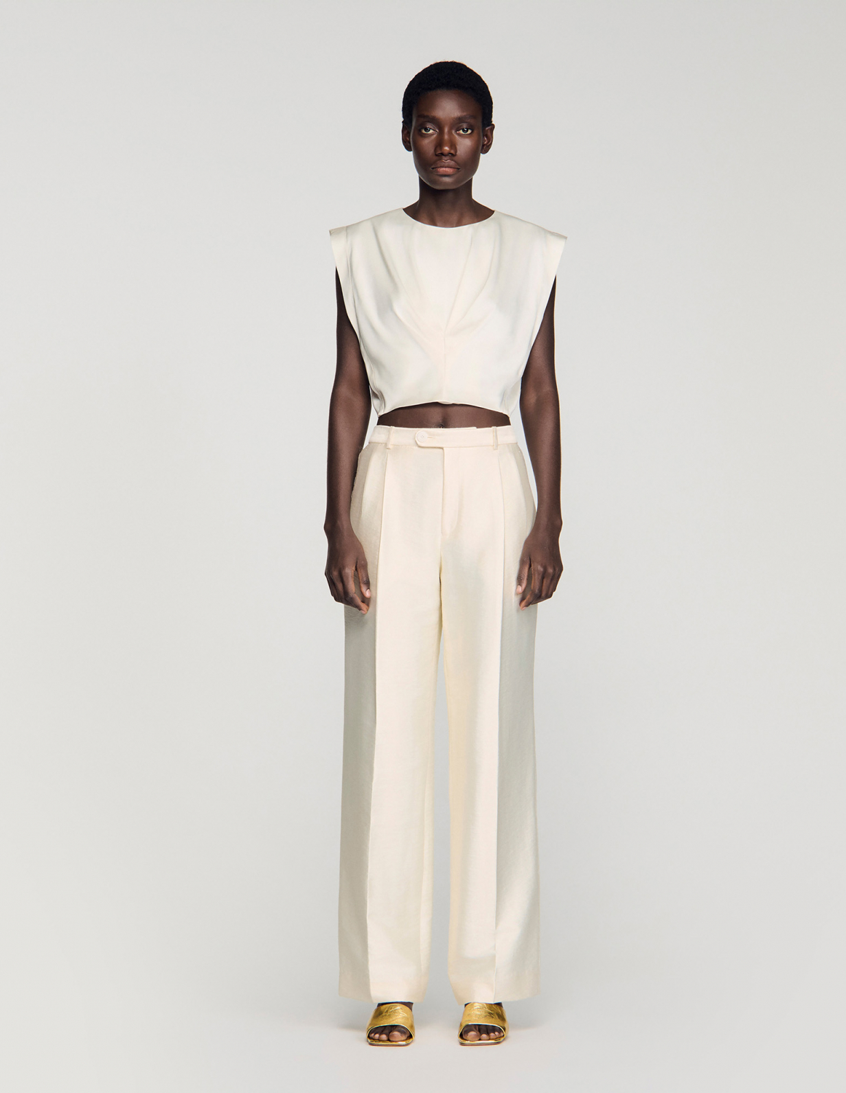 Жіночий атласний укорочений топ зі складками_2