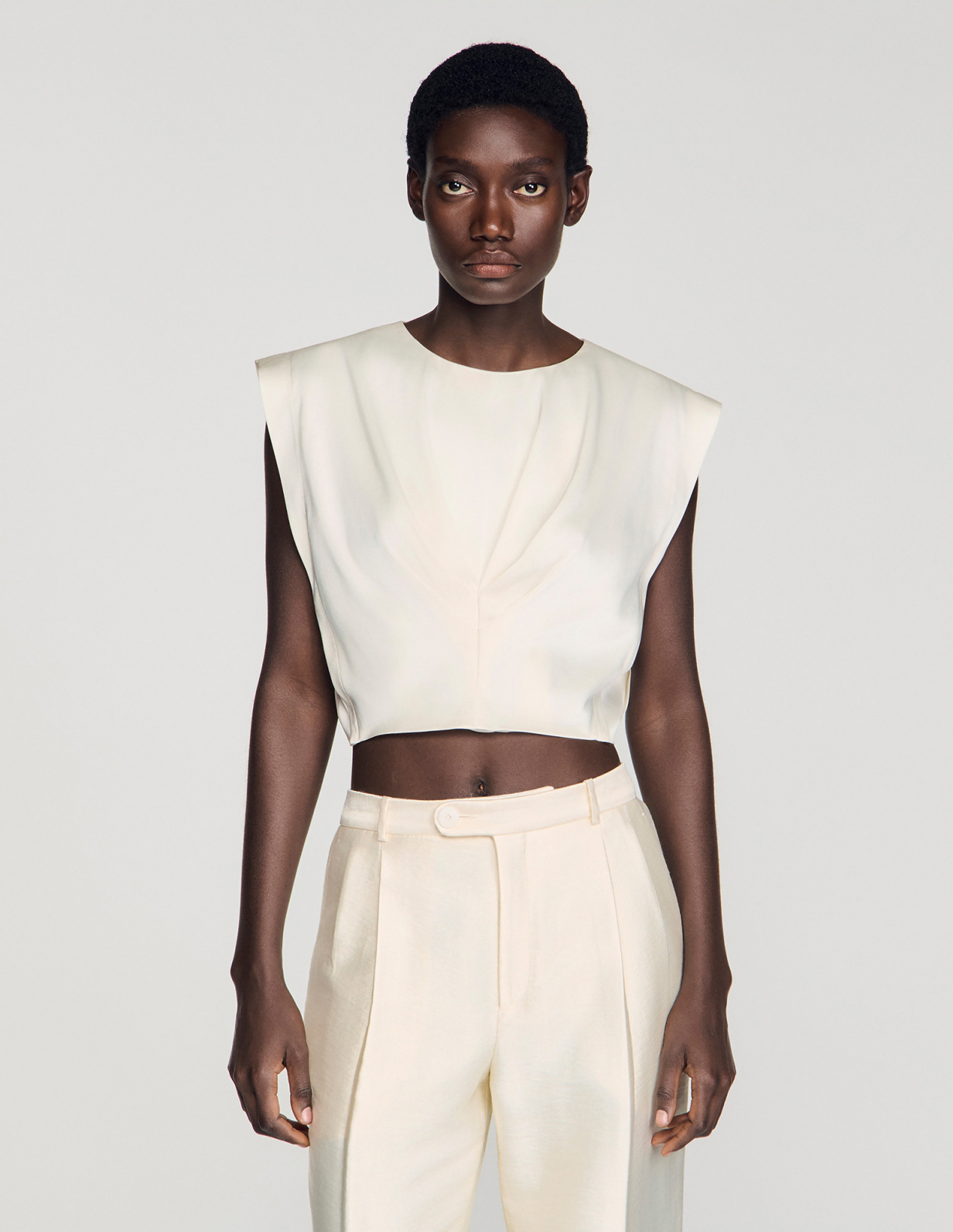 Жіночий атласний укорочений топ зі складками_4