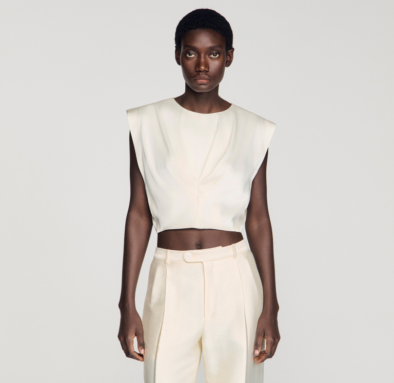 Жіночий атласний укорочений топ зі складками