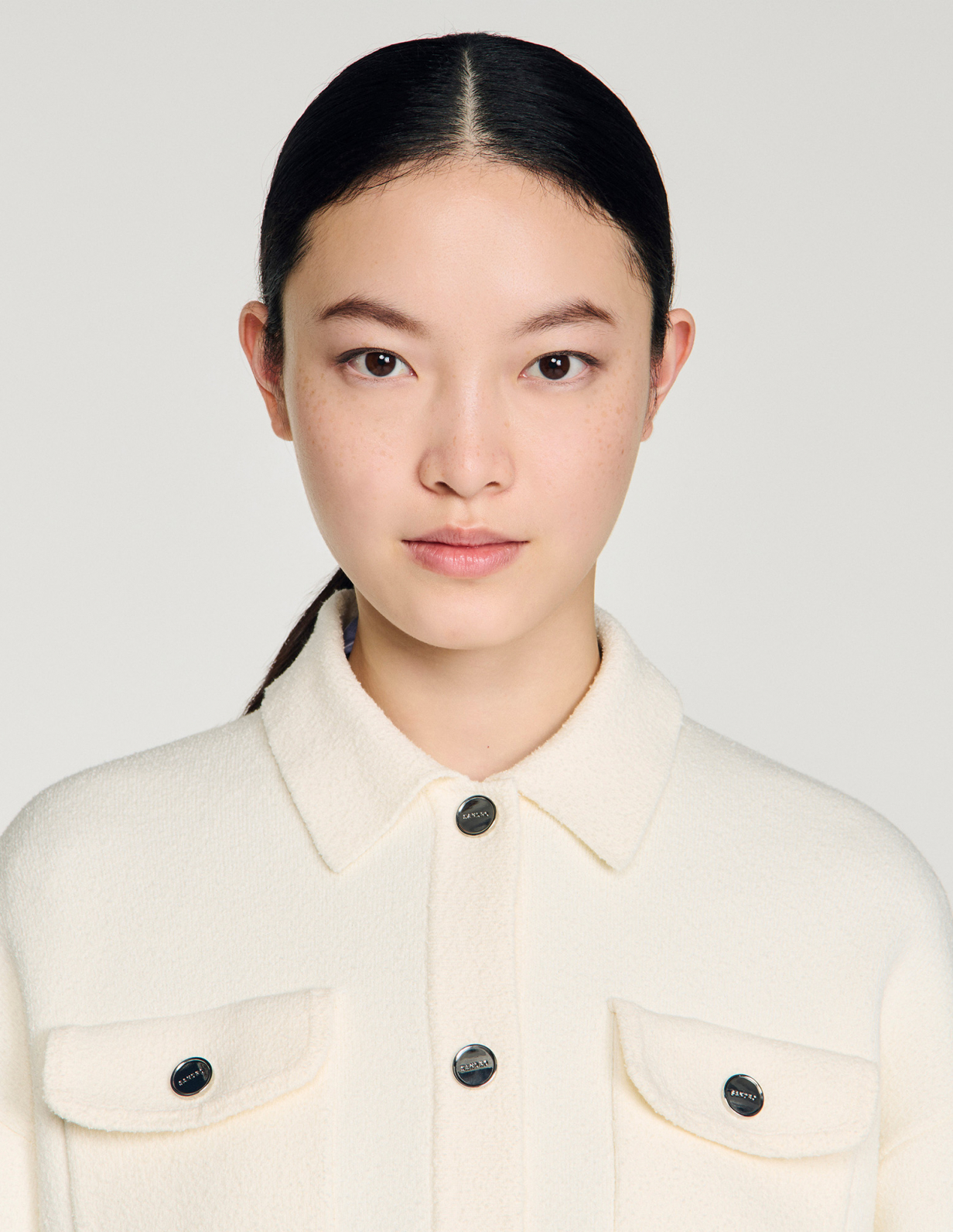 Жіночий молочний кардиган з джинсовими вставками_3