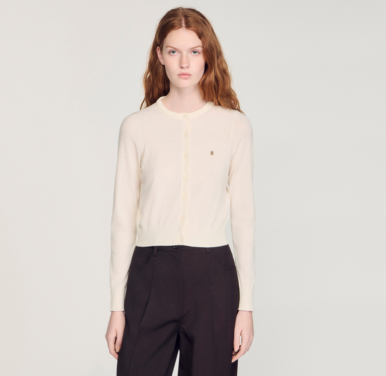 Жіночий молочний кардиган з логотипом