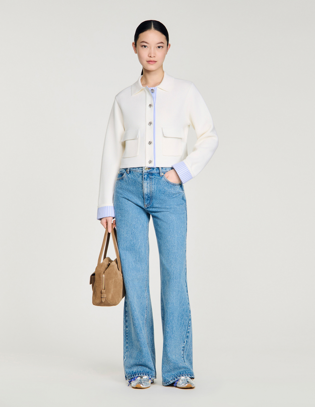 Женский шерстяной кардиган с воротником-поло_1