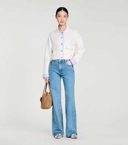 Женский шерстяной кардиган с воротником-поло