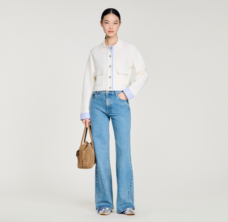 Женский шерстяной кардиган с воротником-поло