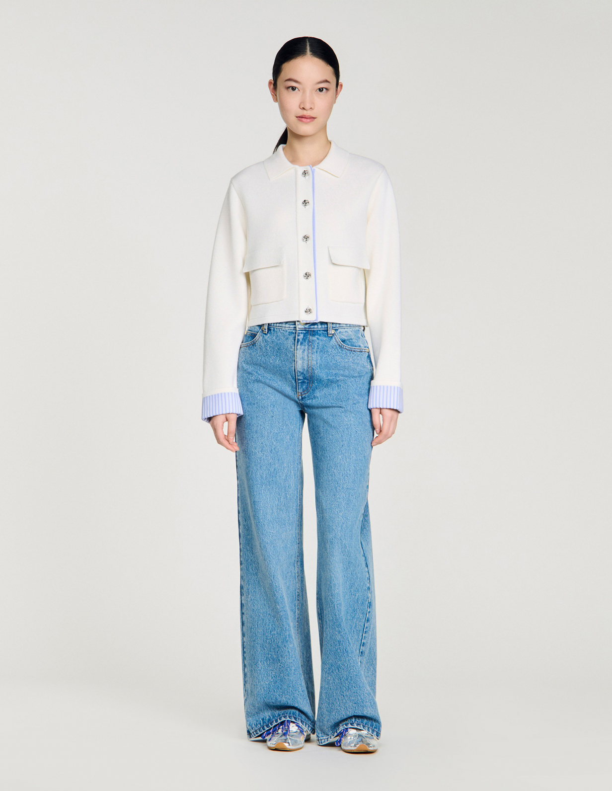 Женский шерстяной кардиган с воротником-поло_2