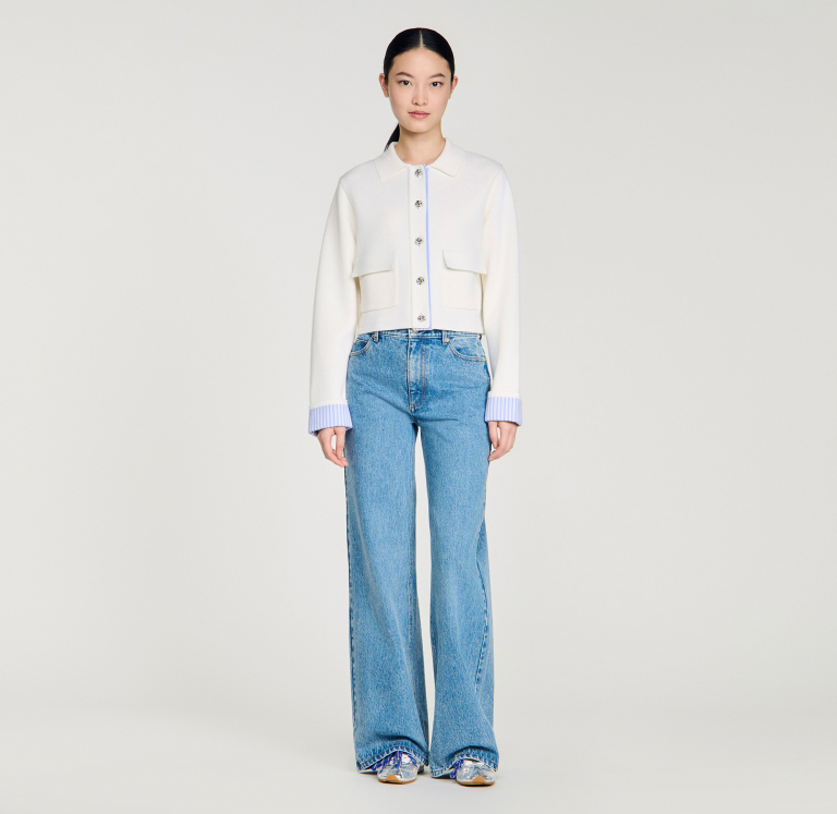 Женский шерстяной кардиган с воротником-поло