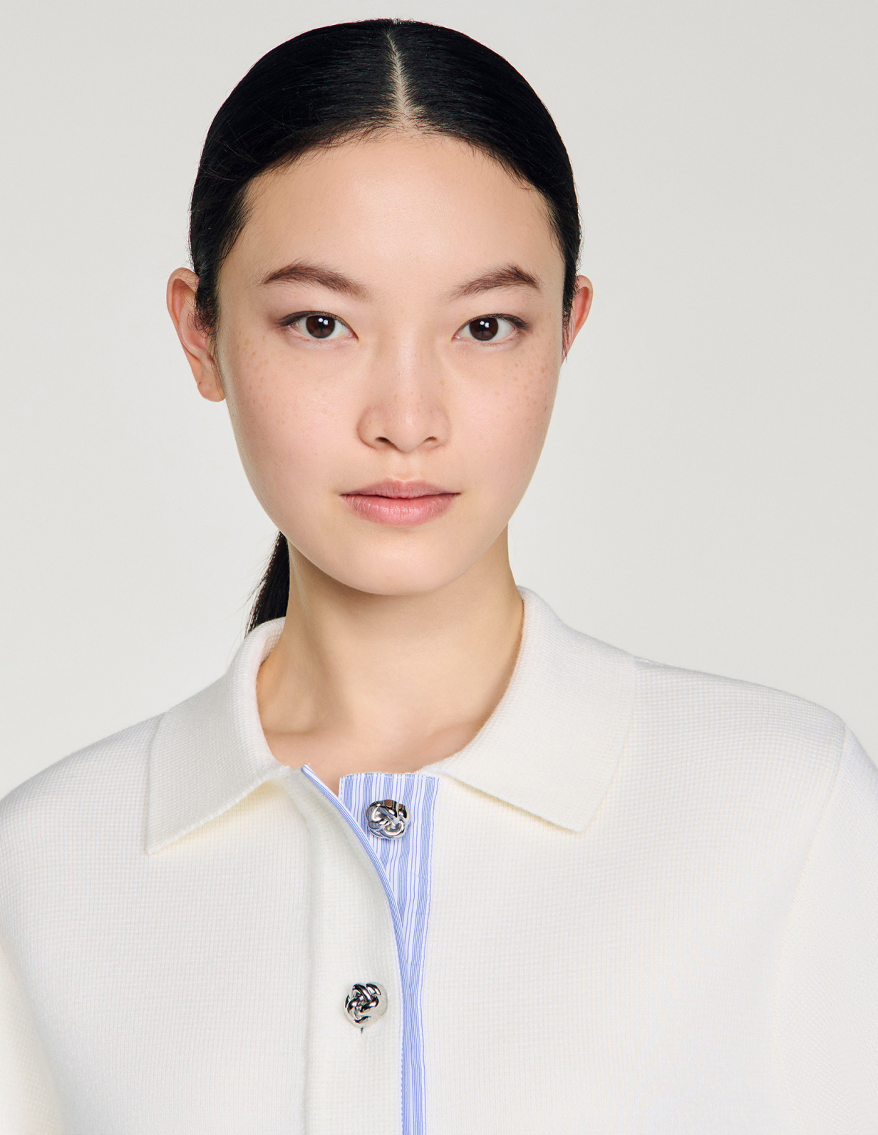 Женский шерстяной кардиган с воротником-поло_3