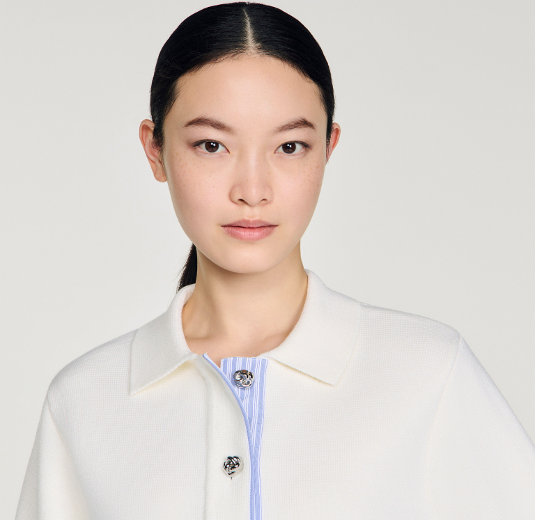 Женский шерстяной кардиган с воротником-поло