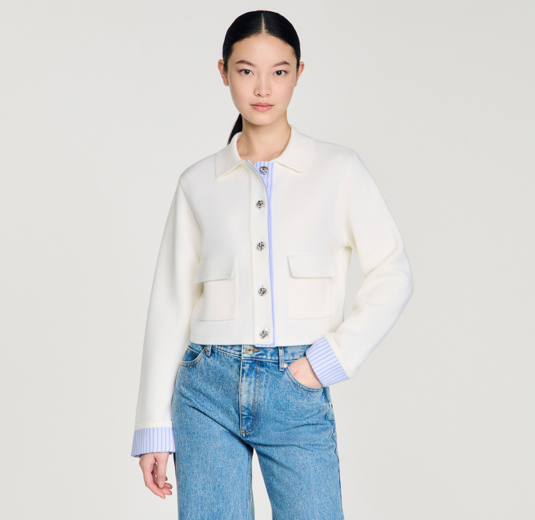 Женский шерстяной кардиган с воротником-поло