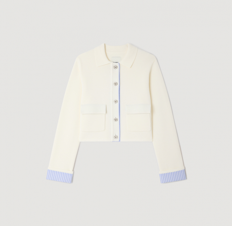 Женский шерстяной кардиган с воротником-поло