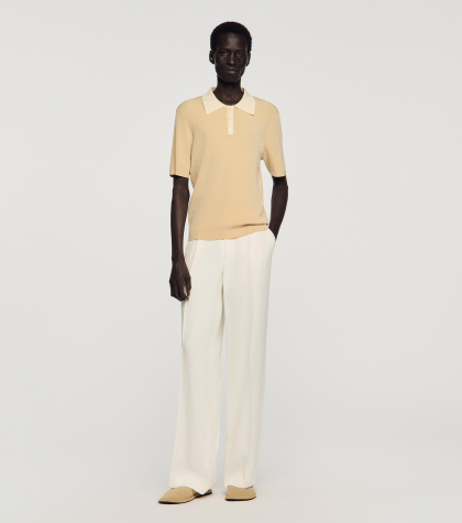 Мужское бежевое поло с контрастным воротником