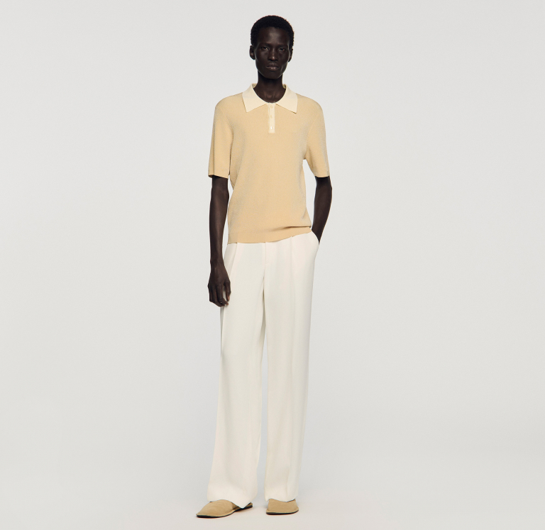 Мужское бежевое поло с контрастным воротником