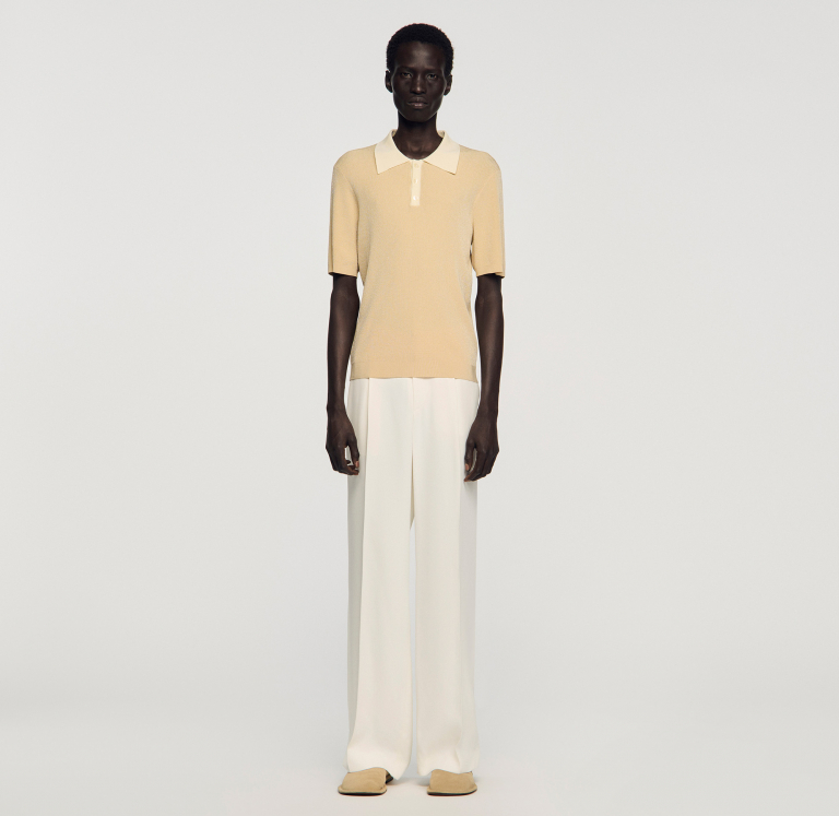 Мужское бежевое поло с контрастным воротником