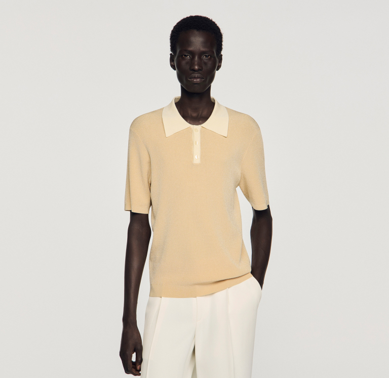 Мужское бежевое поло с контрастным воротником