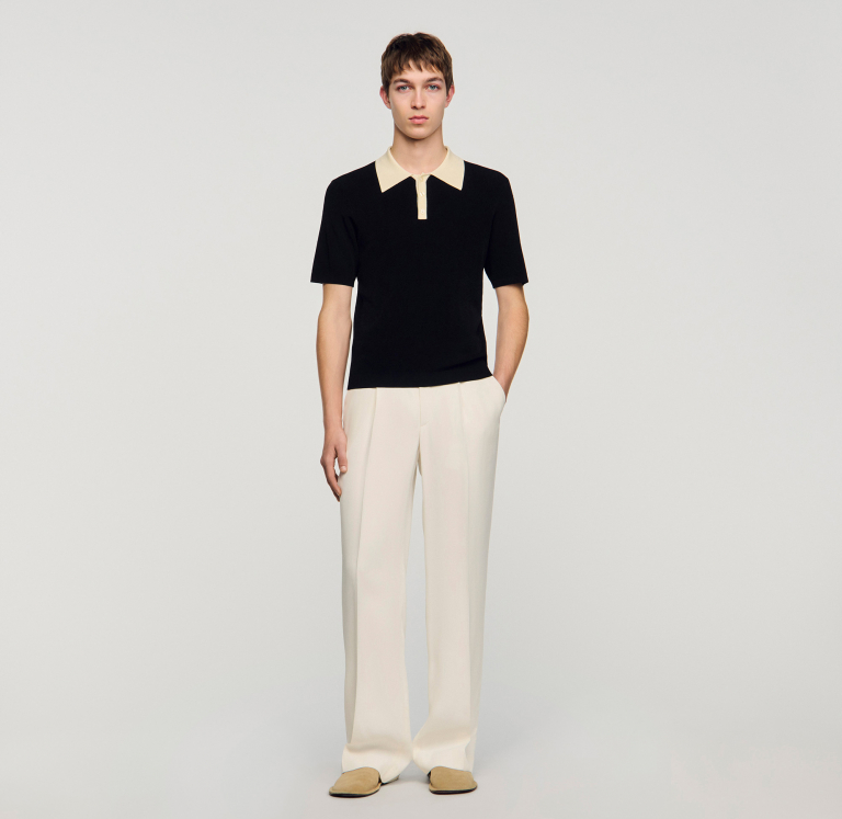 Мужское черное поло с контрастным воротником