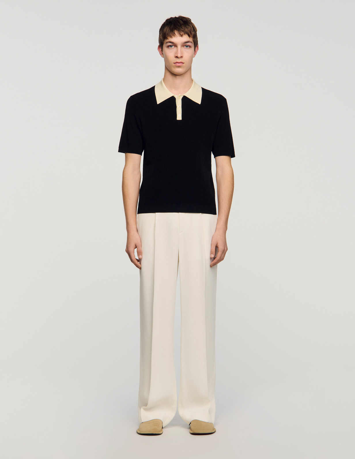 Мужское черное поло с контрастным воротником_2