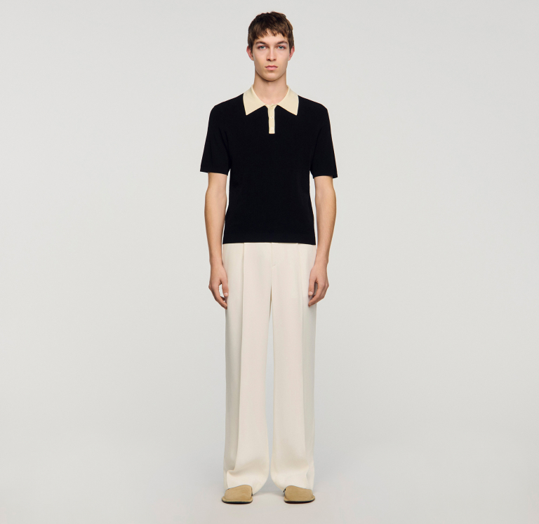 Мужское черное поло с контрастным воротником