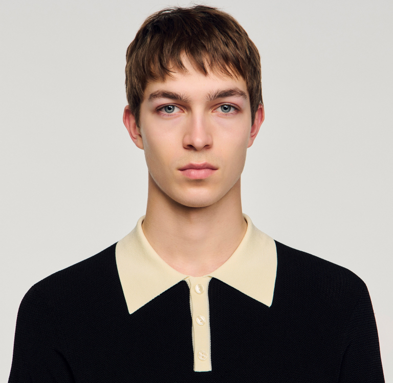 Мужское черное поло с контрастным воротником