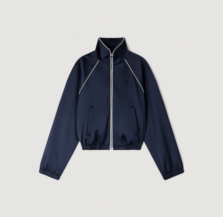 Жіноча коротка атласна куртка з вишитим логотипом