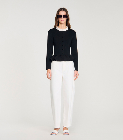 Жіночий кардиган з баскою та з'ємним коміром