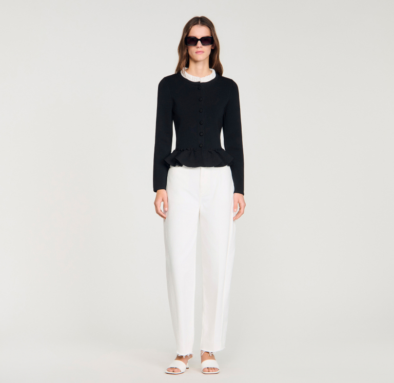 Жіночий кардиган з баскою та з'ємним коміром