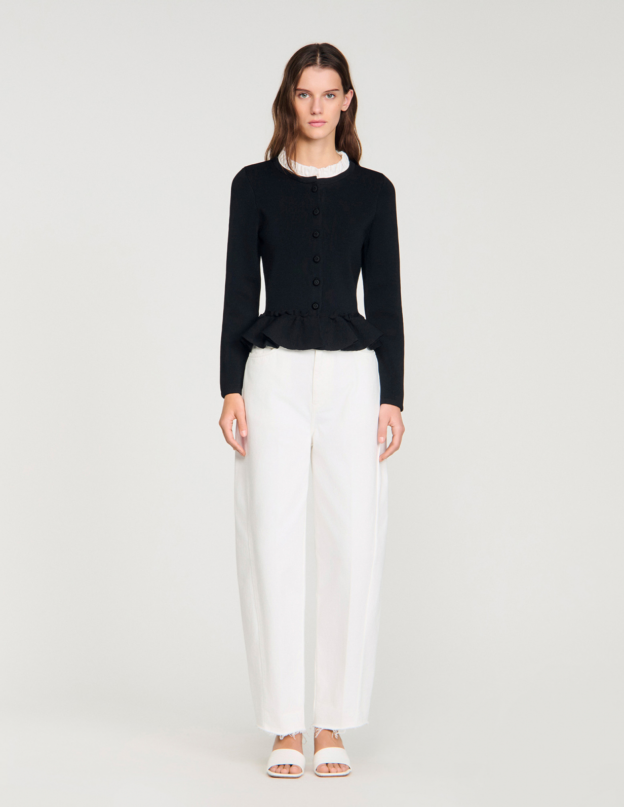 Жіночий кардиган з баскою та з'ємним коміром_2