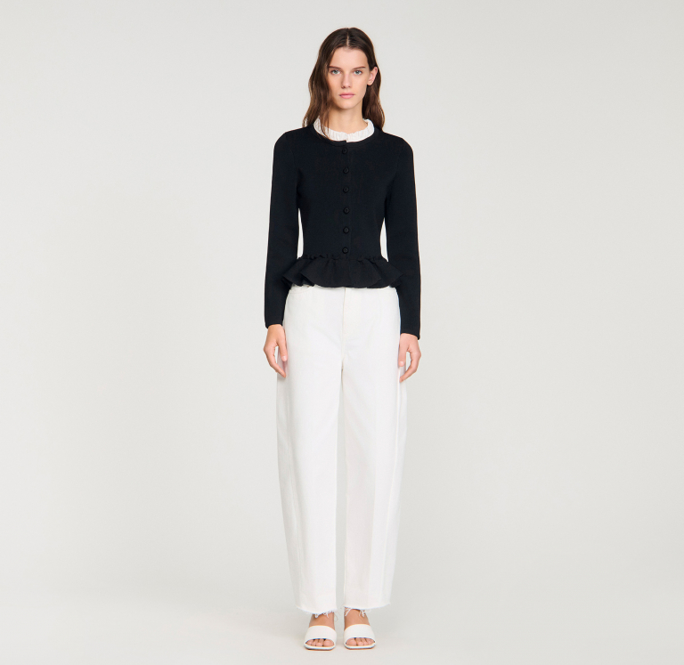 Жіночий кардиган з баскою та з'ємним коміром