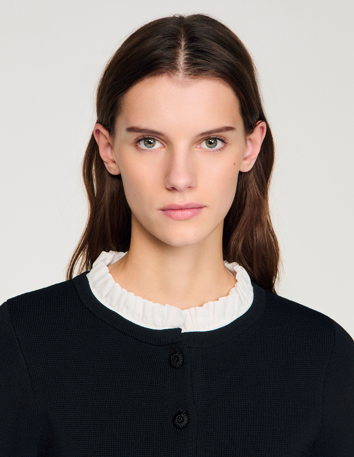 Жіночий кардиган з баскою та з'ємним коміром_3