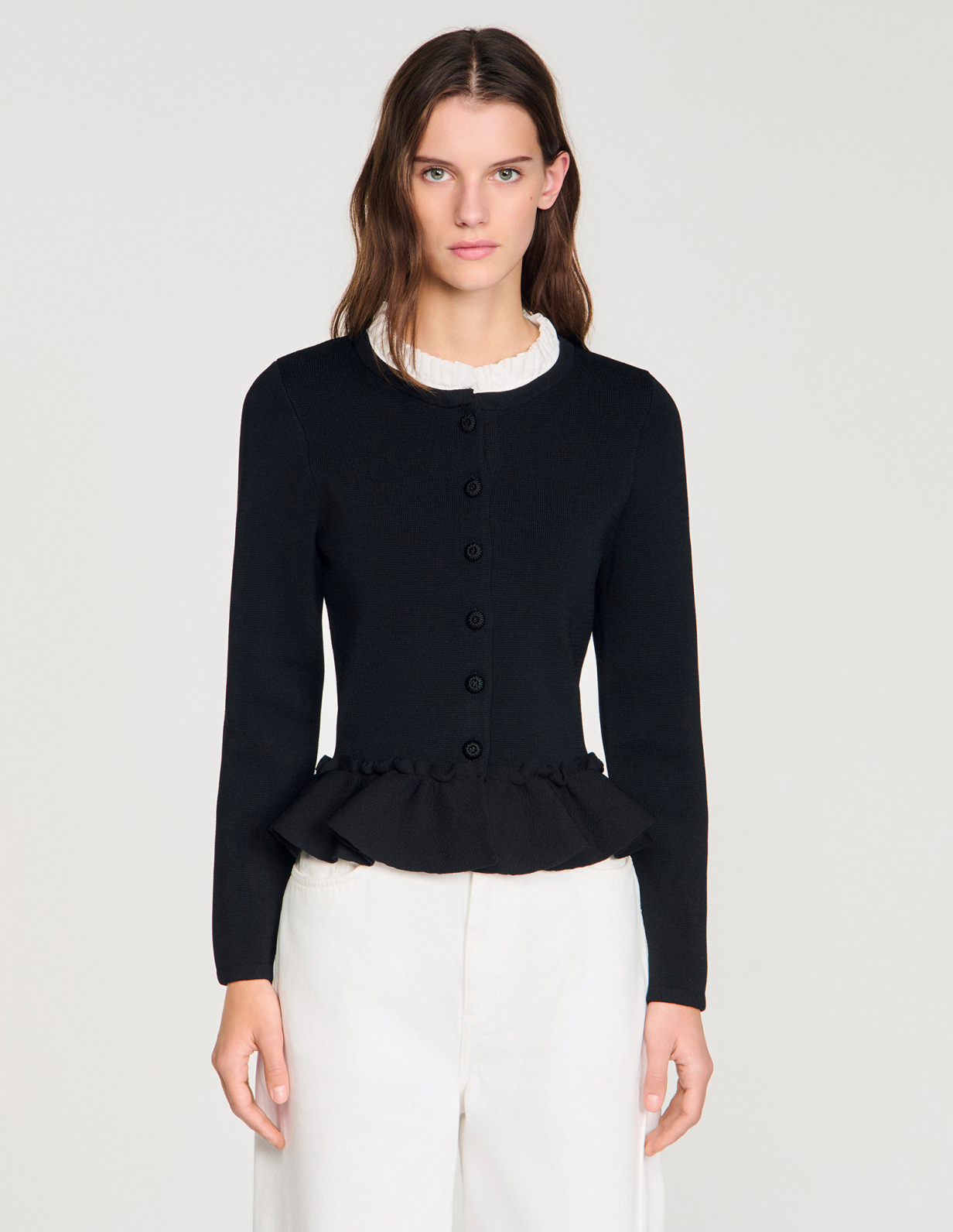 Жіночий кардиган з баскою та з'ємним коміром_4