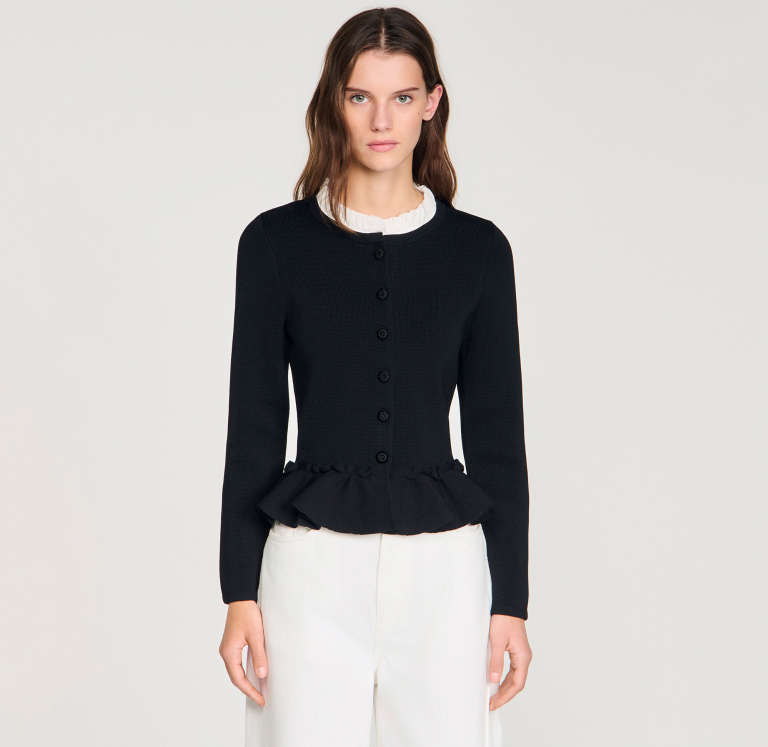 Жіночий кардиган з баскою та з'ємним коміром