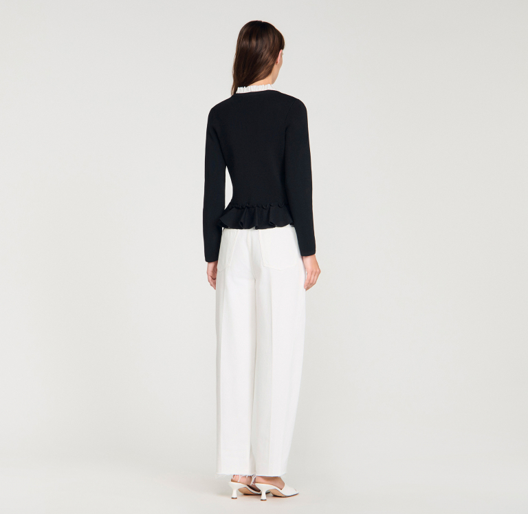 Жіночий кардиган з баскою та з'ємним коміром