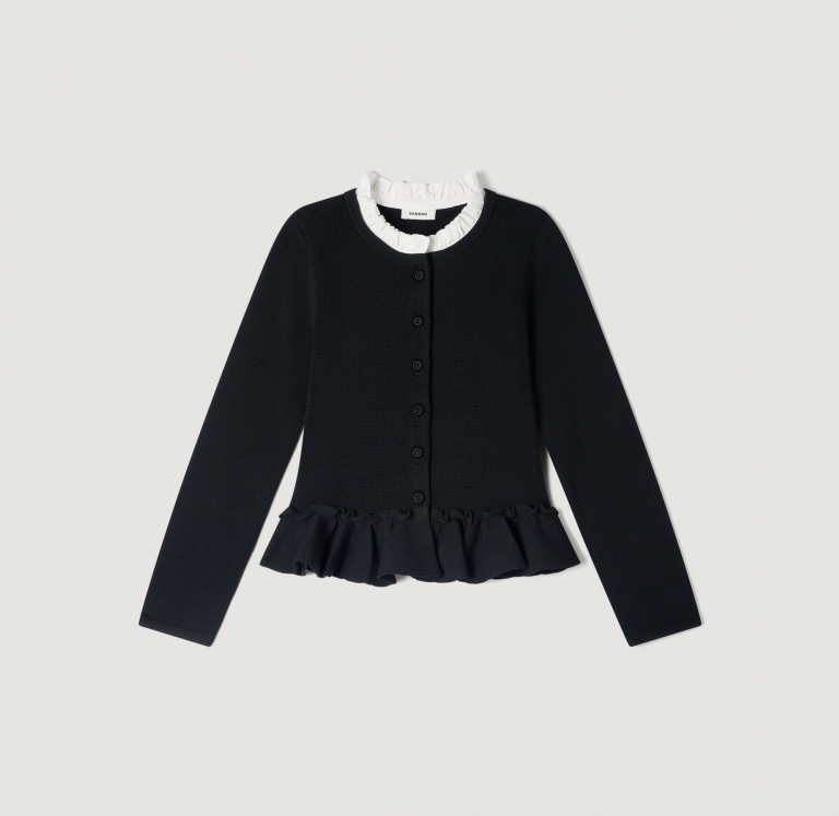 Жіночий кардиган з баскою та з'ємним коміром