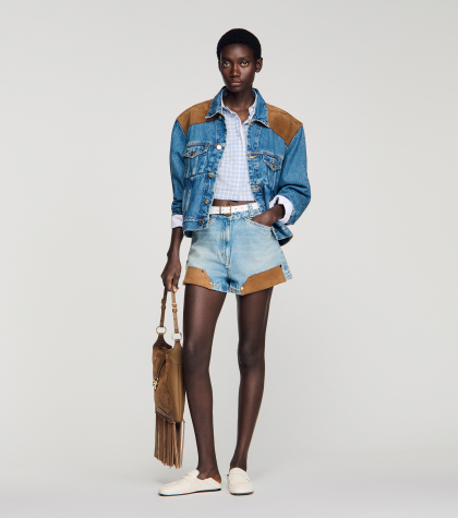 Женские джинсовые шорты с замшевыми деталями