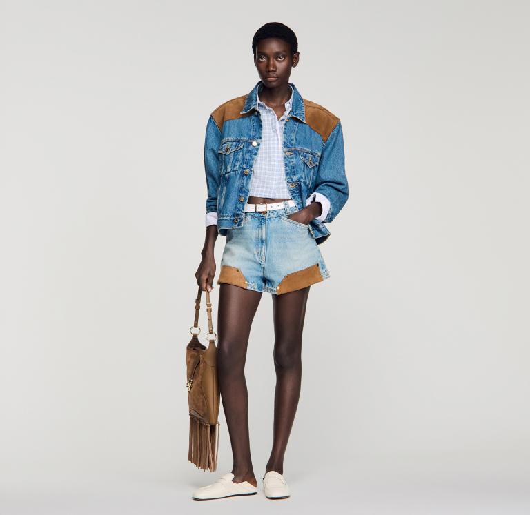 Женские джинсовые шорты с замшевыми деталями