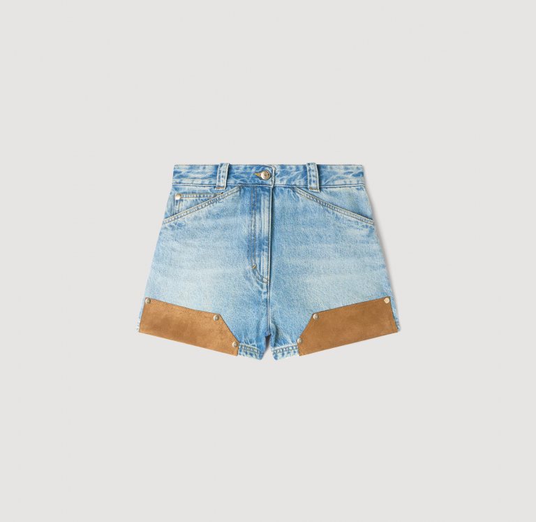 Женские джинсовые шорты с замшевыми деталями