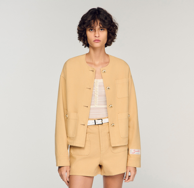 Женская бежевая джинсовая куртка