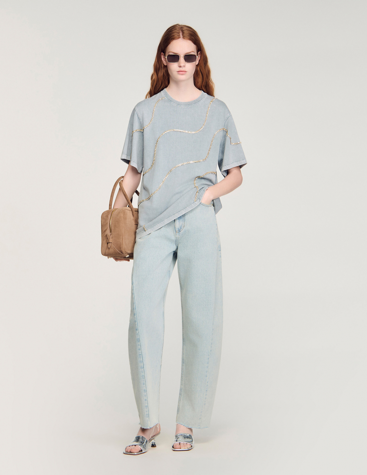 Жіноча сіра футболка зі стразами_1