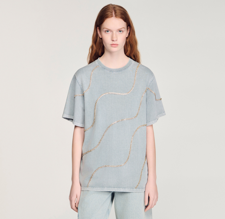 Жіноча сіра футболка зі стразами