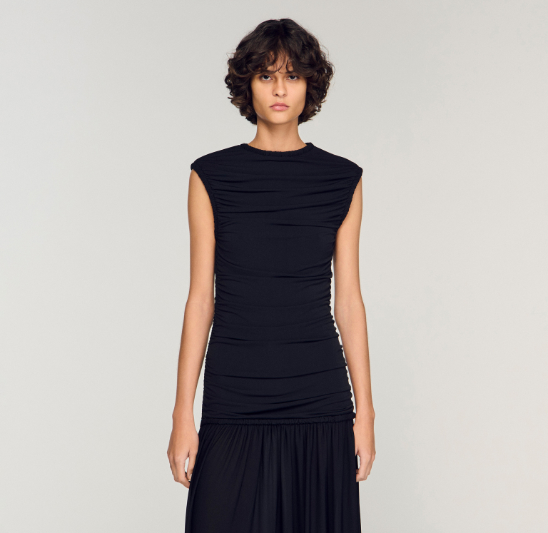 Жіноча чорна сукня-максі з драпіруванням