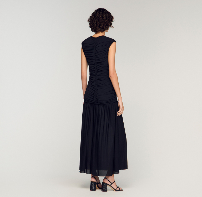 Жіноча чорна сукня-максі з драпіруванням