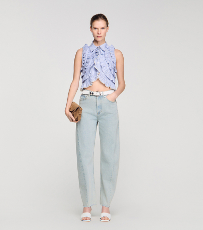 Женская полосатая рубашка с оборками