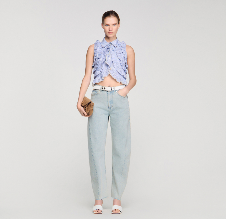 Женская полосатая рубашка с оборками