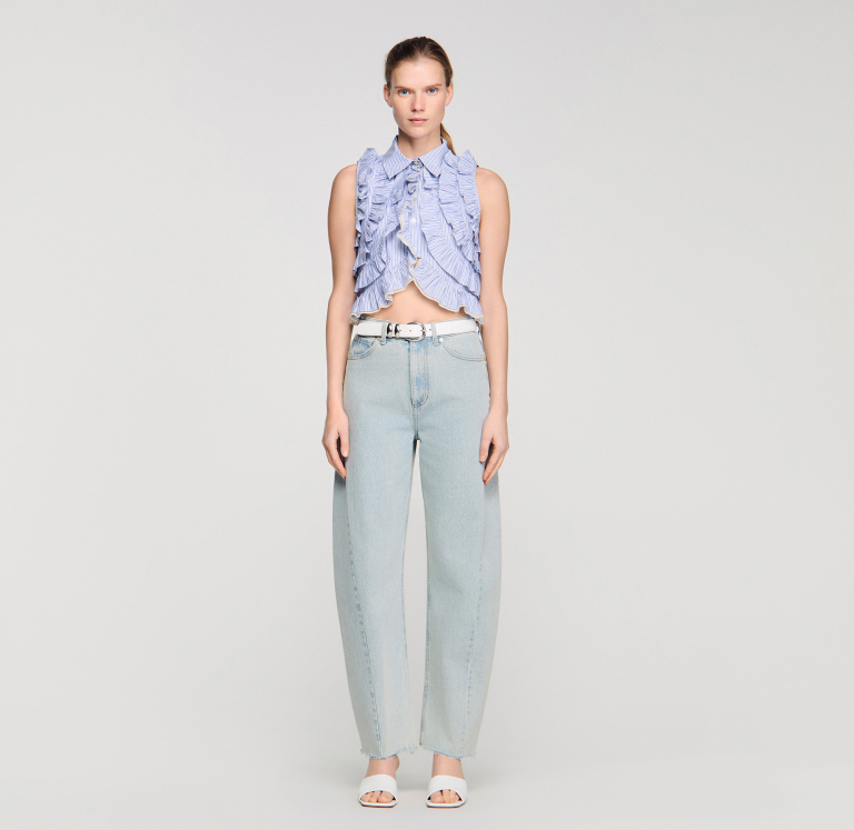 Женская полосатая рубашка с оборками